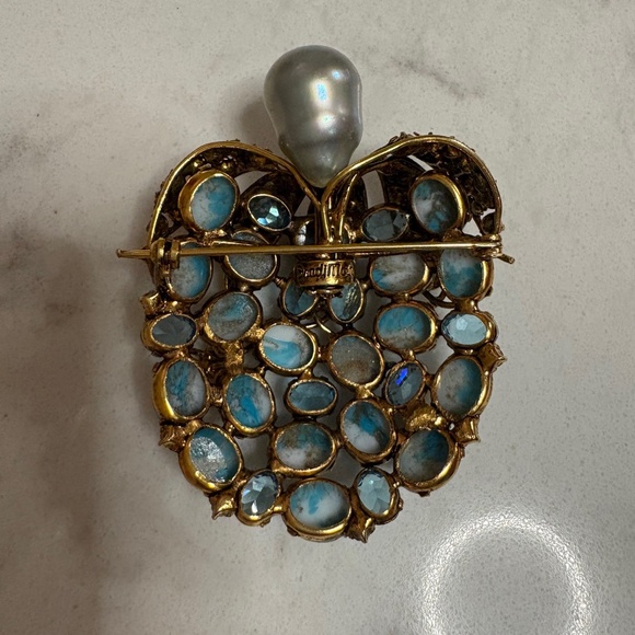 IRADJ MOINI Vintage Large Turquoise Berry Brooch Pin Costume Designer Jewelry - Picture 5 of 11
